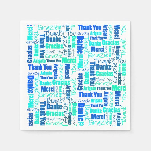 青い緑の多言語感謝していタイポグラフィコラージュ スタンダードカクテルナプキン (正面)