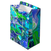 青い緑の大理石の渦巻き誕生日または赤ちゃんシャワー ミディアムペーパーバッグ (正面アングル)