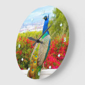 青い緑の孔雀の写真の美モダンしいスタイリッシュ ラージ壁時計 (傾斜)