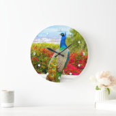 青い緑の孔雀の写真の美モダンしいスタイリッシュ ラージ壁時計 (ホーム)