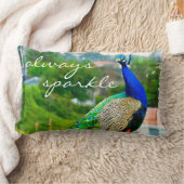 青い緑の孔雀の写真は常に輝くスクリプト ランバークッション (ブランケット)