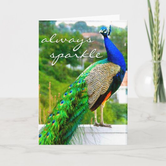 青い緑の孔雀の写真は常に輝スタイリッシュく カード (正面)