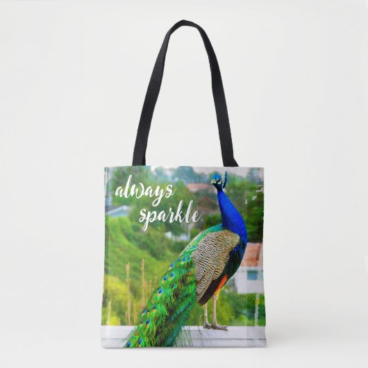 青い緑の孔雀の鳥の写真は常に輝はっきりしたく トートバッグ (正面)