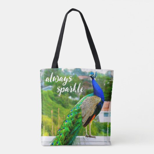 青い緑の孔雀の鳥の写真は常に輝はっきりしたく トートバッグ (裏面)