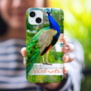 青い緑の孔雀フォトスクリプ祝ト(Blue Green Peacock Photoモダン) iPhone 15 Miniケース
