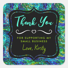 青い緑の宝石トーンモザイクガラススモールビジネス スクエアシール