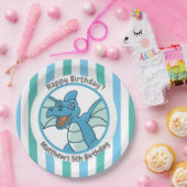 青い緑の恐竜、かわいいストライプ恐竜 ペーパープレート (パーティー)