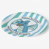 青い緑の恐竜、かわいいストライプ恐竜 ペーパープレート (アングル)