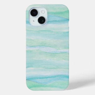青い緑の抽象芸術水の色のパターン層 iPhone 15ケース