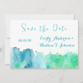 青い緑の抽象芸術水の色日付を保存 招待状 (正面)