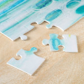 青い緑の抽象芸術絵画円 ジグソーパズル (側面)