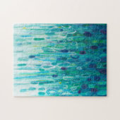 青い緑の抽象芸術絵画円 ジグソーパズル (横)
