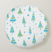 青い緑の木の森の森クリスマススロー ラウンドクッション (裏面)