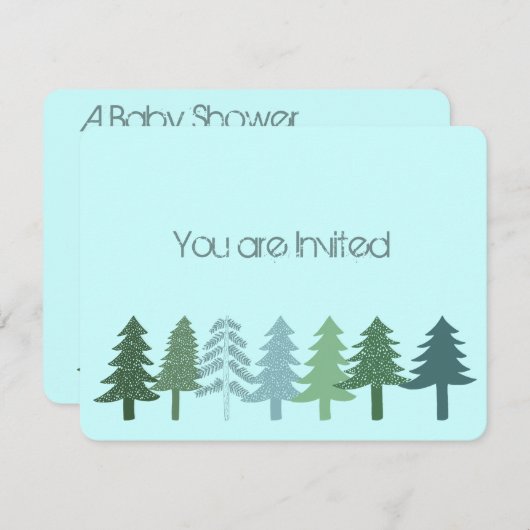 青い緑の木の赤ちゃんシャワー 招待状 (正面/裏面)