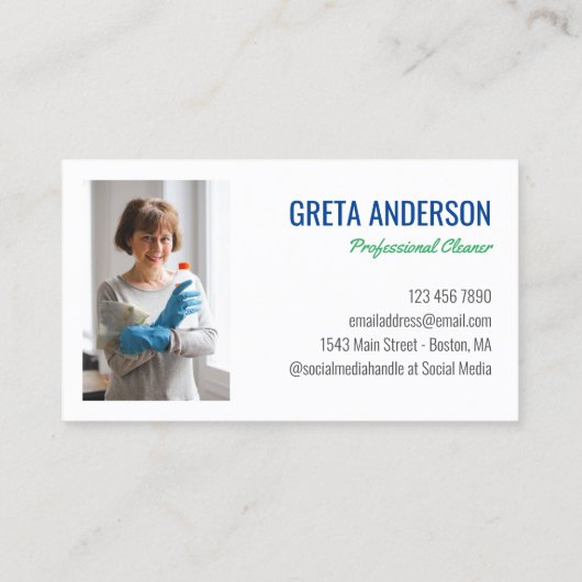 青い緑の水の色あなたのロゴ清掃サービス 名刺 (裏面)