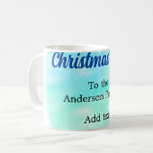 青い緑の水の色のクリスマスの休日を追加家族 コーヒーマグカップ (正面左)