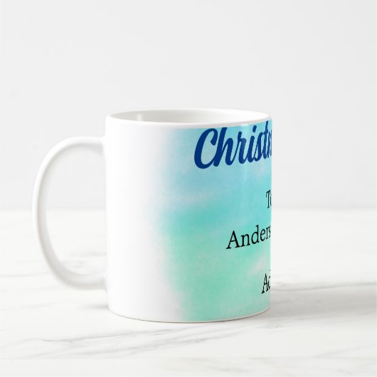 青い緑の水の色のクリスマスの休日を追加家族 コーヒーマグカップ (左)