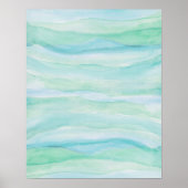 青い緑の水の色のレイヤー抽象芸術アート ポスター (正面)