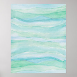 青い緑の水の色のレイヤー抽象芸術アート ポスター