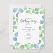 青い緑の水彩丸い葉のパターン 招待状 (正面)
