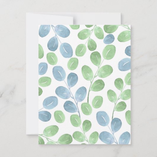 青い緑の水彩丸い葉のパターン 招待状 (裏面)