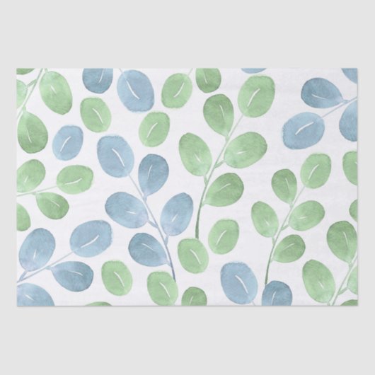 青い緑の水彩丸い葉のパターン 薄葉紙 (正面)