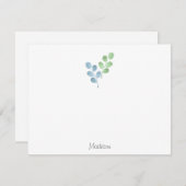 青い緑の水彩丸い葉の茎 ノートカード (正面/裏面)