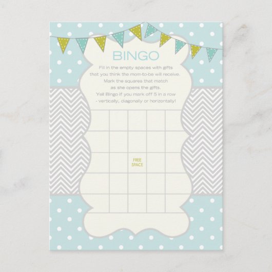 青い緑の水玉模様赤ちゃんシャワービンゴゲームカード インビテーションポストカード (正面)