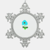 青い緑の水色あなたの名前を追加文字カスタム スノーフレークピューターオーナメント (正面)