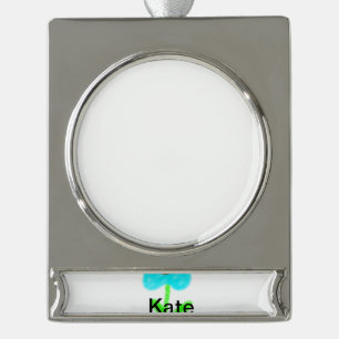 青い緑の水色あなたの名前テックスを追加 シルバープレートバナーオーナメント