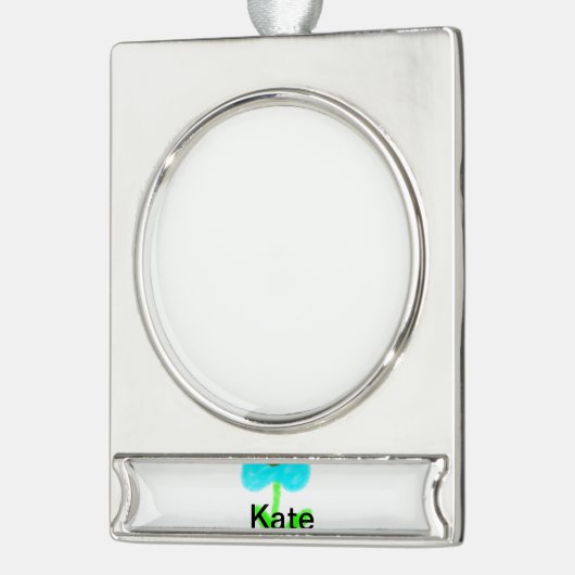 青い緑の水色あなたの名前テックスを追加 シルバープレートバナーオーナメント (左)