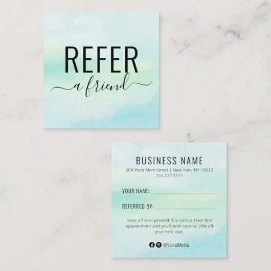 青い緑の水色のスパまたはサロン紹介カード スクエア名刺 (正面/裏面)