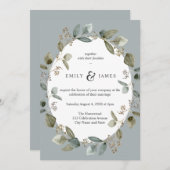 青い緑の水色の緑離れ色の結婚 招待状 (正面/裏面)