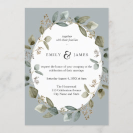 青い緑の水色の緑離れ色の結婚 招待状