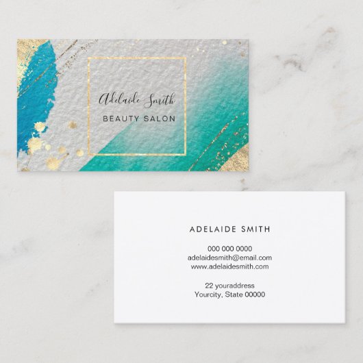 青い緑の水色の金ゴールドフェイクフォイル詳細 名刺 (正面/裏面)