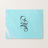 青い緑の水色モノグラム文字パステルを追加 ジグソーパズル (横)