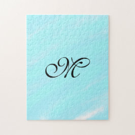 青い緑の水色モノグラム文字パステルを追加 ジグソーパズル