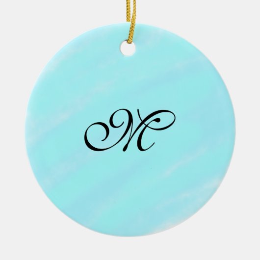 青い緑の水色モノグラム文字パステルを追加 セラミックオーナメント (正面)