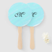 青い緑の水色モノグラム文字パステルを追加 ハンドファン (正面&裏面)