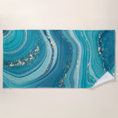青い緑の波打つ大理石ビーチタオル ビーチタオル (正面)