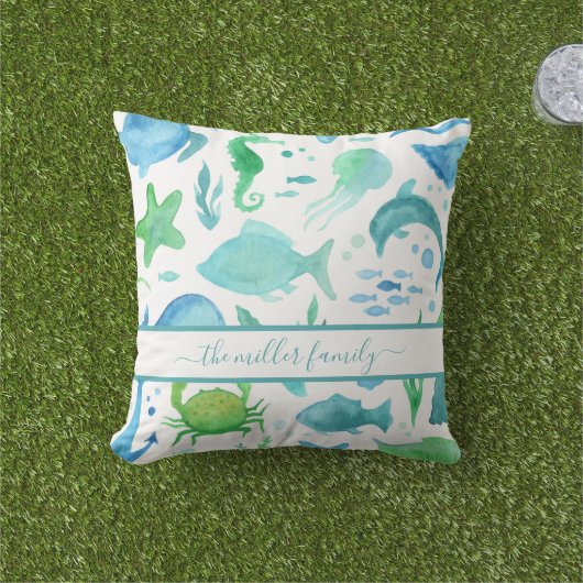 青い緑の海の海イルカの名航海の前 アウトドアクッション (芝生)