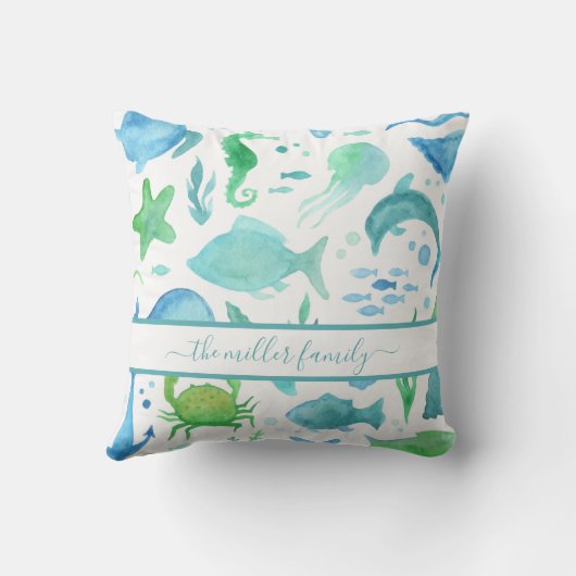 青い緑の海の海イルカの名航海の前 アウトドアクッション (裏面)
