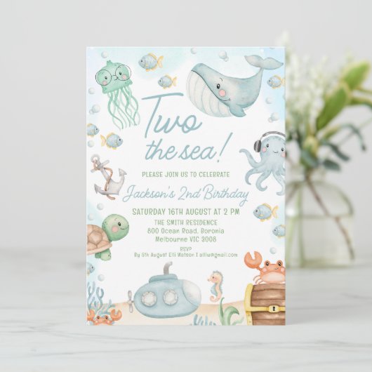 青い緑の海の生き物2海2番目の誕生日 招待状 (スタンド正面)