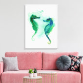 青い緑の海馬の白い帆布の海馬 キャンバスプリント (インサイチュ (リビング))