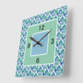 青い緑の白い四角、壁時計 スクエア壁時計 (傾斜)