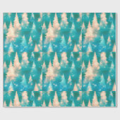 青い緑の白い木のクリスマスモダン ラッピングペーパー (フラット)