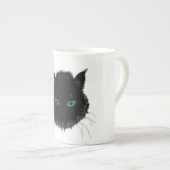 青い緑の目マグギフト付き黒猫 ボーンチャイナマグカップ (正面右)