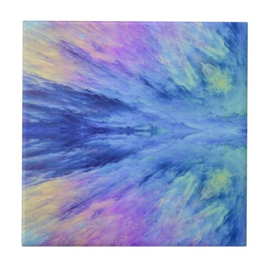 青い緑の紫のピンク色雲のはね タイル (正面)