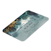 青い緑の絵を描金ゴールド重い結婚式日付を保存 マグネット (左側)