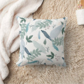 青い緑の羽の葉パターン クッション (ブランケット)